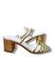 Women's Gold Color Thick Heeled Mirror Slippers - 6