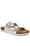Women Dual Strap Buckle Flats In Silver