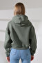 Loose Relaxed Fit Front Oval Cut Hooded Kangaroo Front Pocket Crop Sleeves Wide Women's Sweatshirt 2 - 4