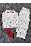 Ecru Heart Patterned Buttoned Thermosoft Pajama Set