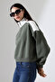 Relax Cut Half Zipper Stand Collar Sleeves Wide Side Fragmented Women's Sweatshirt 21963 Hak - 3