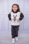 Fleece Rabbit Embroidery Long Sleeve Hoodie Winter Bottom Top Children's Suit - 2