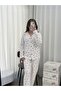 Ecru Heart Patterned Buttoned Thermosoft Pajama Set - 2