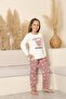 Long Sleeve Crew Neck Interlock Leopard Ecru Color Girls Pajama Set