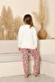 Long Sleeve Crew Neck Interlock Leopard Ecru Color Girls Pajama Set - 3