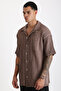 Thick Braided Twill Fabric with Tumbled Effect Apaş Collar Men's Short Sleeve Shirt - 6