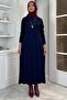 Beyza Ribbed Knitwear Dress Navy Blue - 6