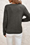Women's Hair Braided V-Neck Anthracite Knitwear Sweater - 5