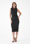 Drape Detailed Midi Length Black Color Evening Dress 770 - 2