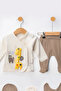 Organic Baby Boy Giraffe Patterned 5-Piece Jumpsuit Hospital Release Newborn Outfit Bib - 5