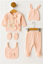 Organic Baby Girl Rabbit Patterned 5-Piece Jumpsuit Hospital Release Newborn Outfit Baby Bib - 4