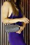 Black Satin Silver Drop Crystal Stone Metal Handle Chain Evening Dress Handbag - 3