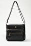Women's Black Matte Shoulder Bag with Adjustable Cross Strap and Four Pockets