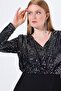 Women's Plus Size Black, Sequin Detailed Evening Dress - 3