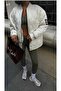Oversize Quilted Bomber Coat - Ecru - 4