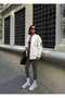 Oversize Quilted Bomber Coat - Ecru