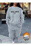 Women's Crew Neck Milano Italy Printed Bottom Top Black Tracksuit Set Oversize Boyfirend