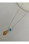 Xuping Fatma Mother's Hand and Evil Eye Beaded Gold Necklace