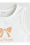 Ecru Crew Neck Bow Printed Girls' Shorts Pajama Set - 3