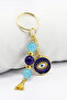 Turquoise Beaded Cluster Navy Blue Eye Figured Keychain, Gift Evil Eye Keychain