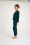 Long Sleeve Cotton Women's Dark Green Piping Pajama Set - 8