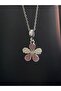 Silver Color Zircon Stone Pink Flower Charm Steel Necklace