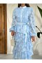8009-Volant Striped Layered Dress