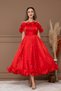 Chiffon Flounce Detailed Midi Dress - Red - 5