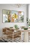 Gold, White, Feather, Leaf, 3 Piece Wooden Framed Painting Act - 3