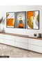 Gold, Deer, Geometry, Abstract, Neon 3 Piece Black Wooden Framed Painting Act - 5