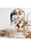 Oil Paint Woman Reading a Book Portrait Decorative Arch Oval Wall Sticker - 2