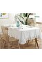 WHITE Ruffled Natural Vintage Tablecloth / Sofa Cover