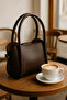 Women's Three-Compartment Removable Makeup Bag with Shoulder Strap Brown Faux Leather Hand and Shoulder Bag Roze