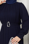 Women's Belt Detailed Chiffon Evening Dress - 7