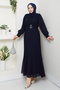 Women's Belt Detailed Chiffon Evening Dress