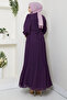 Women's Belt Detailed Chiffon Evening Dress - 4