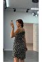 Daisy Patterned Short Viscose Dress-Midi Length Patterned Lace-Up Elegant - 4