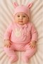Organic Baby Girl Rabbit Patterned 5-Piece Jumpsuit Hospital Release Newborn Outfit Baby Bib - 5