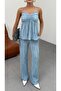 13962 - Textured Strap Top and Wide Leg Pants Set - 2