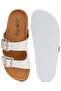 Women Dual Strap Buckle Flats In Silver - 5