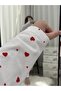 Ecru Heart Patterned Buttoned Thermosoft Pajama Set - 5