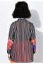 Women's Plus Size Black-And-White Striped, Sleeve Mouth Elastic A-Line Flower Pattern Chiffon Shirt 65N39101 - 4