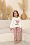 Long Sleeve Crew Neck Interlock Leopard Ecru Color Girls Pajama Set - 2