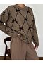 Bow and Stone Detailed Patterned Oversize Knitwear Sweater Mink - 2