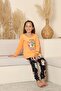 Long Sleeve Crew Neck Interlock Penguin Orange Color Girls Pajama Set - 2