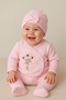 Organic Baby Girl Embossed Patterned 5-Piece Jumpsuit Hospital Release Newborn Outfit Bib - 2