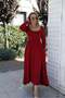With Bouquet Women's Front & Back Open Collar Robe Pleated Slit Long Sleeve Combed Cotton Long Dress - 4