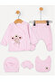 Organic Baby Girl Embossed Patterned 5-Piece Jumpsuit Hospital Release Newborn Outfit Bib - 4