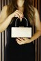 Skin Satin Drop Crystal Stone Metal Handle Chain Evening Dress Handbag - 3