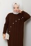 Women's Stone Detailed Plus Size Ribbed Long Knitwear Dress - 4